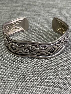 Silver-Tone Aztec Pattern Cuff Bracelet